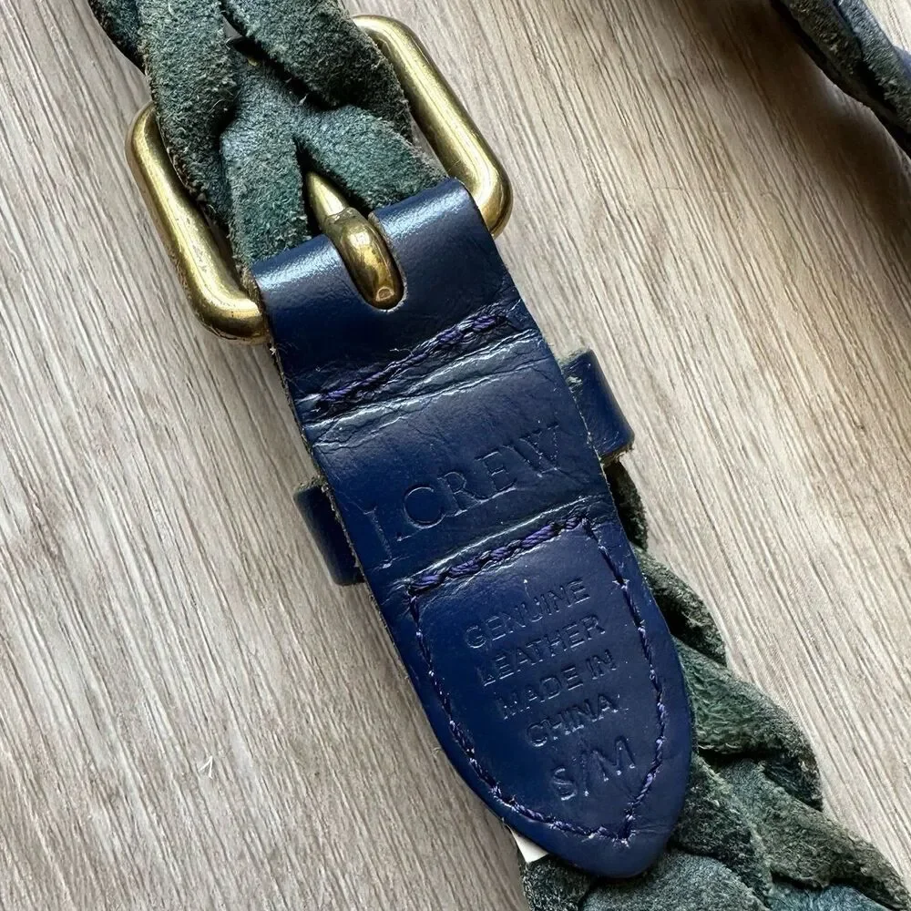 J. Crew Blue Genuine Leather Braided Plaited Belt Size S/M - Picture 6 of 7